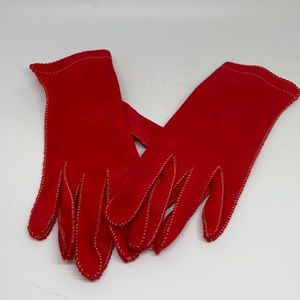 LEATHER SPUN NYLON GLOVES, red short 1950, VINTAGE, Size 6.5